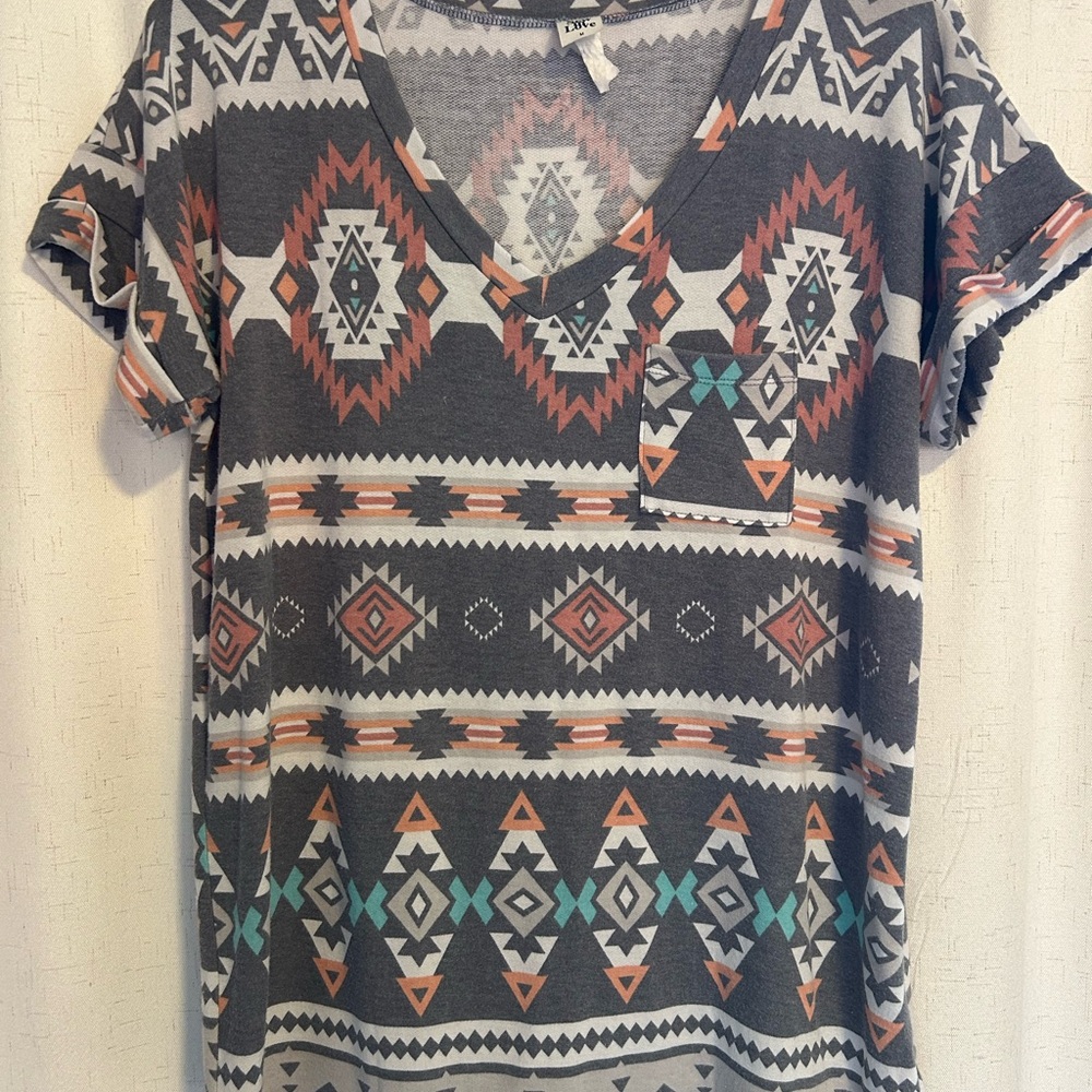 Aztec Print V-Neck Top
